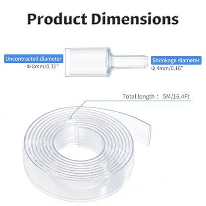 5M Heat Shrink Tubing, 8mm OD, 2:1 Ratio, Clear | Polyolefin Shrinkable Tube, Waterproof Electrical Insulation Tubing, for Wire Cable and Electronic Component Protection - size: 5M Φ8 Clear