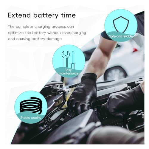 Dickno Car Battery Charger, 12V Multipurpose Lead Acid Automotive Charger with Crocodile Clip and Power Indicator, Smart Vehicle Battery Charger for Car, Motorcycle, Boat and More