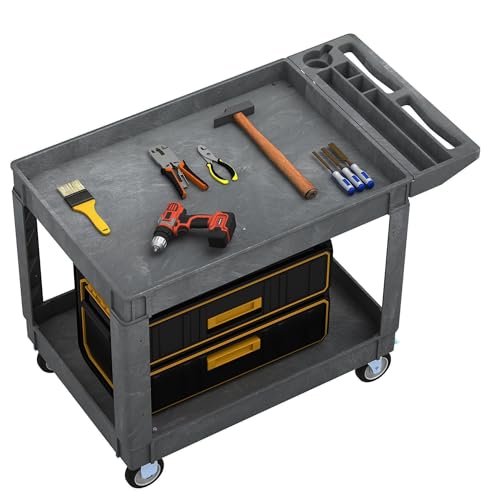 DWVO 45 x 25 in Heavy Duty Rolling Utility Cart on Wheels, Grey | Utility Service Cart 550 LBS Plastic Work Cart for Warehouse Garage School & Office Cleaning - color: Gray, size: 45"x25"