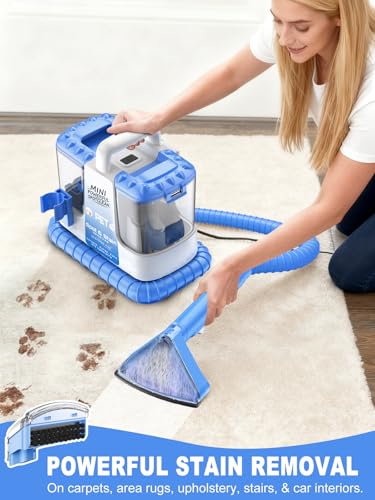 Portable Carpet & Upholstery Cleaner Machine for Pets, Spot, Stain, Couch Cleaner Machine with Powerful Suction and and Cleaning Solution, Car/Auto Detailer, Lightweight Compact Design, Blue - color: Blue