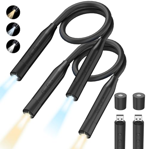 2 PCS LED Neck Reading Lights, 3 Color & 3 Brightness Options, 380° Adjustable Rechargeable Reading Lights for Books in Bed, Black Book Accessories, Ideal for Reading, Knitting, Repairing - color: Black