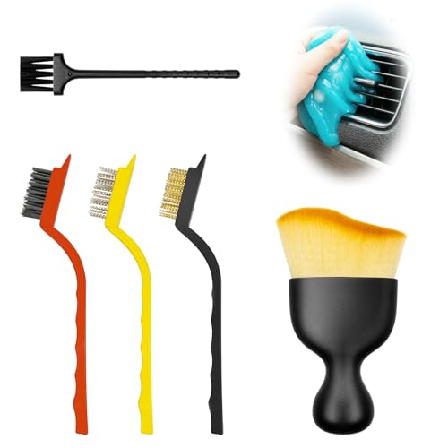 Car Interior Detailing Brush Cleaning Kit, Soft Bristle Dusting Brush, Wire Brush Set, Car Cleaning Gel, Car Accessories Essentials Supplies Tools for Auto,Truck,SUV,RV（6PCS ）