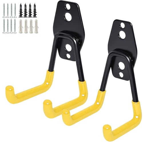 GeeWatom 2 Pack Garage Storage Utility Hooks，Garage Garden Tool Organizer，Steel Wall Mount Hooks, Garden Small U Hooks (Yellow) - color: Yellow
