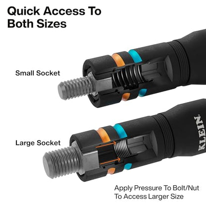 Klein Tools 651MQS Impact-Rated Quad Socket Set, 4-in-1 Flip Socket Driver, Color-Coded, Heavy-Duty Multi Tool, 1/4-Inch Drive, Metric 7mm, 8mm, 10mm, 12mm, 3-1/2-Inch Extension Shaft - size: 4 Sizes, Metric