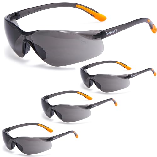 ProtectX Safety Glasses for Men & Women, Safety Sunglasses with Anti-Fog Scratch Resistant Lenses, Non-Slip Grips, ANSI Z87.1 - color: Olympus Tinted Smoke 3 Pk