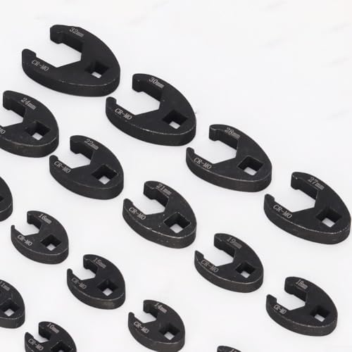 19 Pcs For Crowfoot Wrench Set 1/2 & 3/8 Inch Drive Sizes 8-32mm Flare Nut Wrench Open End Wrenches For Limited Space Automotive Repair Mechanic Tools