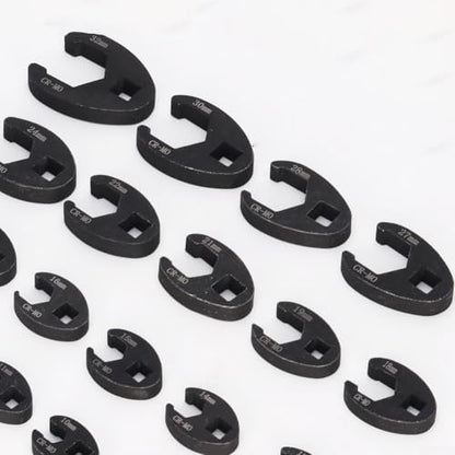 19 Pcs For Crowfoot Wrench Set 1/2 & 3/8 Inch Drive Sizes 8-32mm Flare Nut Wrench Open End Wrenches For Limited Space Automotive Repair Mechanic Tools