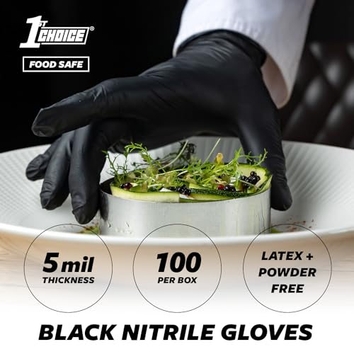 1st Choice Nitrile Gloves Disposable Latex-Free, Black, 5 Mil for Cooking, Cleaning, Automotive, Industrial, Food Prep, Home - size: Medium, style: 5 Mil, 2 Boxes of 100
