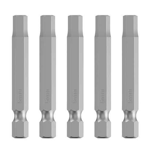 5 Pcs H6 S2 Steel Hex Bit, 6mm, 50mm Length, 1/4" Shank | Magnetic Hex Allen Wrench Screwdriver Bit, 1/4" Hex Shank, Impact Driver Bit for Furniture, Auto Repair & DIY - size: H6, style: 50mm