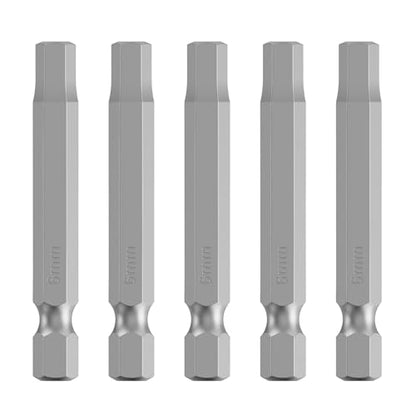 5 Pcs H6 S2 Steel Hex Bit, 6mm, 50mm Length, 1/4" Shank | Magnetic Hex Allen Wrench Screwdriver Bit, 1/4" Hex Shank, Impact Driver Bit for Furniture, Auto Repair & DIY - size: H6, style: 50mm