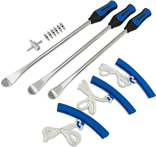 NEIKO 20601A 14.5” Steel Tire Spoons Tool Set, Tire Tools Include 3 Piece Tire Spoons, 3 Piece Rim Protector, Valve Tool, 6 Piece Valve Cores, Motorcycle Tire Changer, Dirt Bike Tire Levers - size: Tire Spoon Set, 13 Piece
