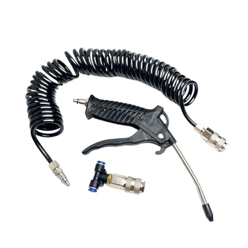Air Blow Gun Kit, Heavy Duty Seat Blow Spray Tool with 16FT Long Coil Air Hose & T Adapter, Pneumatic Duster Gun Cleaning Nozzle Kit for Cars, Trucks, Semi Trailers