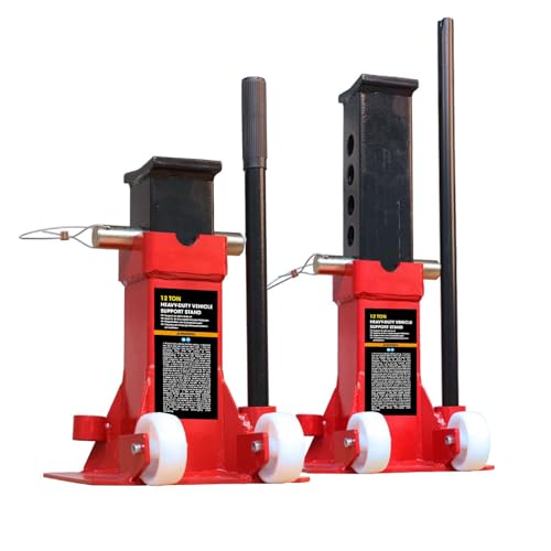 Jack Boss Heavy Duty 12 Ton (24,000 lbs) Jack Stands with Large Base and Strong Lock,Professional Pin Style Car Stands,Easily Moveable Car Lift Stands for Truck,SUV Pick Up, Red - size: 12 Ton Wheeled
