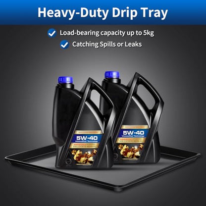 2Pcs Large Oil Drip Pan for Under Car, 22.8" x 21.6" x 1.6", Black | Heavy Duty Plastic Oil Catch Pan, Waterproof Leak-Proof Reusable,Oil Catch Pan Replacement Tray for Keep Garage Floor Clean