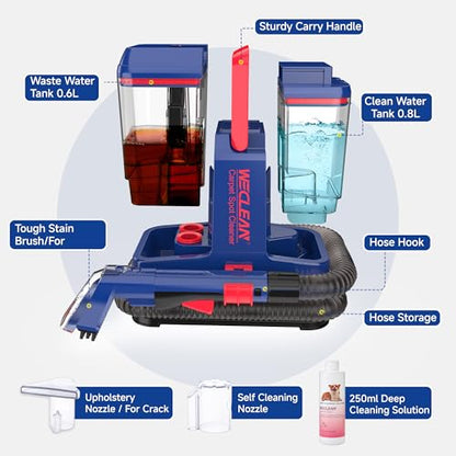 WECLEAN C5 Portable Carpet & Upholstery Spot Cleaner Machine,Deep Cleaning for Carpet,Car Couch, with Deep Cleaning Solution - color: Blue red