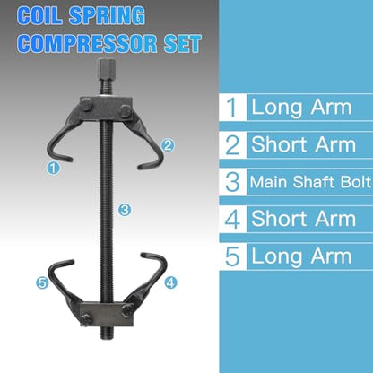 Coil Spring Compressor Tool Set, Heavy-Duty Automotive Strut Spring Compression Tool for Macpherson Suspension Repair, Fits 3/4” Diameter Springs, with Carrying Case