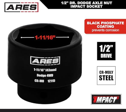 ARES 12115 1-11/16-In (43mm) Axle Nut Impact Socket - 1/2-In Drive | Durable Chrome Moly Construction; Compatible with Dodge (Select Models) - size: 43mm