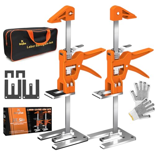 [Upgrade] Labor Saving Arm Jack 2 Pack,15.5 Inch Stainless Steel Furniture Lifts with Handbag,Hand Furniture Jack Lifter Tool for Installing Cabinets,Flooring&Windows,Load 440LBS - color: Orange-39