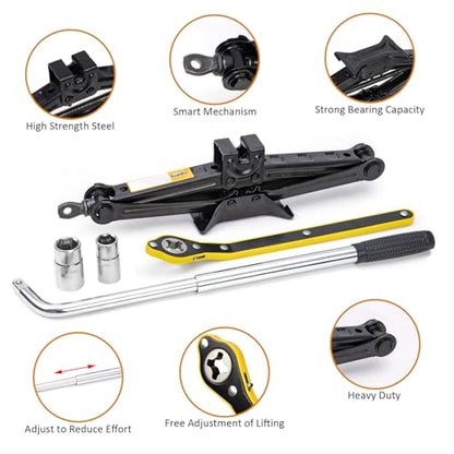 Car Jack Kit 2 Ton (4,409 lbs) Portable Scissor Jack for Car, Tire Jack Changing Kit with Lug Wrench, Black