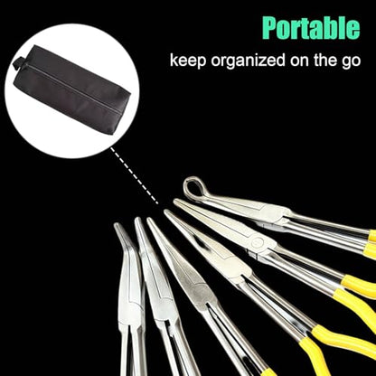 6pcs Long Needle Nose Pliers 11 Inch Extra Long Reach Needle Nose Plier for Narrow Spaces