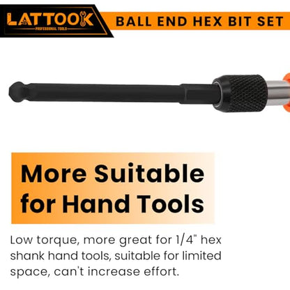 Metric Ball End Hex Bit Set with T Handle Ratchet Driver | LATTOOK 12PCS Ball End Hex Head Allen Wrench Drill Bit Set, Allen Key Drill Bit Set, 4'' Long, Magnetic S2 Steel - style: 12PCS Ball Hex Bits+T Handle
