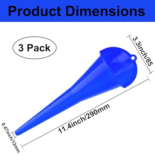 3-Pack Long-Neck Oil Funnels, 11" Multi-Purpose Funnels for Automotive & Motorcycle Use – Reusable Funnel for Oil, Gas & Transmission Fluid (Blue) - color: Blue