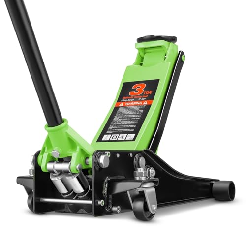 Auto Dynasty 3 Ton Low Profile Floor Jack, Heavy Duty Steel Hydraulic Car Jack with Dual Pistons Quick Lift Pump, Hydraulic Racing Floor Jack, Lifting Range 3" to 20", Green - color: Green, size: 3T Dual Pump