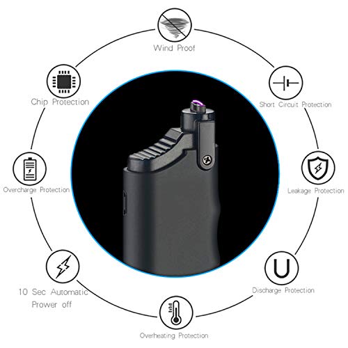 Candle Lighter Electric Arc Rechargeable Lighter with Safety Lock USB Plasma Lighter Perfect Telescopic Rod Neck Fire Starter Lighter for Outdoor Camping Hiking Cooking BBQs - color: Black