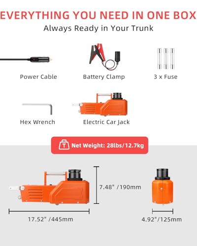 Electric Car Jack 15 Ton, 12V Heavy-Duty Hydraulic Jack with LED Light, Electric Floor Jack for Truck SUV RV Van, Lifting Range 7.9–20.5 Inches - color: 15T Orange Mentallic - Jack only
