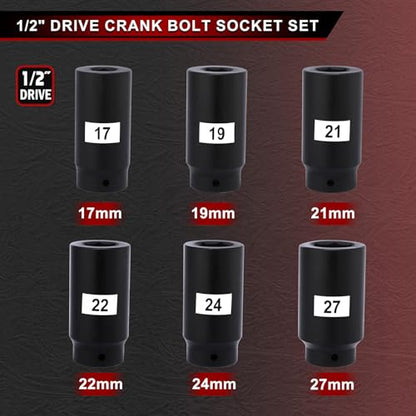 6PCS 1/2’’ Drive Weighted Crank Bolt Socket Set, 17MM, 19MM, 21MM, 22MM, 24MM, 27MM, Harmonic Balancer Socket Set - size: 17MM-27MM