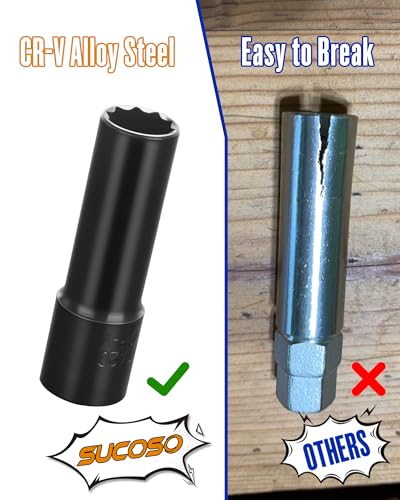 SUCOSO 10 Spline Lug Nut Key Replacement for TA20-1/2 with 1/2" Drive | Fit Bimecc M14x1.5 10 Spline Lug Bolts and M12x1.5 Lug Nuts, Fit Impact Wrench and Extensions