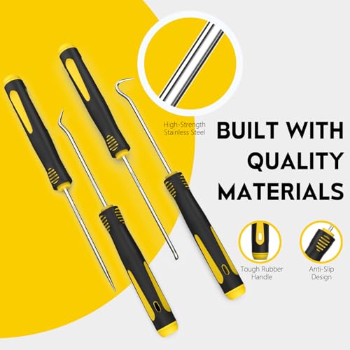Precision Hook and Pick Set, 4-Piece Automotive O Ring Pick Set, Mechanic Pick Tools with Ergonomic Handle, Knurled Shaft for Automotive, Electronics, Gunsmith Tools