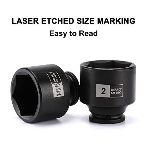 Mayouko 4PCS 1/2" Drive SAE Spindle Axle Nut Impact Socket Set, 1-13/16, 1-7/8, 1-15/16, 2 Inch, 6 Point, CR-MO, Standard - size: 4PCS:1-13/16" - 2"(Standard)