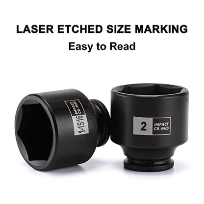 Mayouko 4PCS 1/2" Drive SAE Spindle Axle Nut Impact Socket Set, 1-13/16, 1-7/8, 1-15/16, 2 Inch, 6 Point, CR-MO, Standard - size: 4PCS:1-13/16" - 2"(Standard)