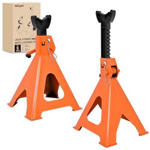Nilight 6 Ton Jack Stands, Double Locking Heavy Duty Steel 12,000 lbs Capacity, Adjustable 15.35"-23.22" Height for SUV Sedan Pickup Light Truck, 2 Pack - size: 6T