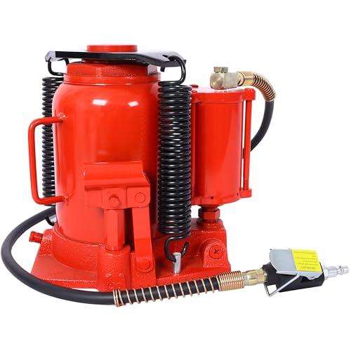 Pneumatic Air Hydraulic Bottle Jack, 32 Ton/64,000 LBS All Welded Bottle Jack, 10.4-16.3 inch Lifting Range, with Manual Hand Pump & Handle,Heavy Duty Auto Truck Travel Trailer Repair Lift - color: Red, size: 32Ton