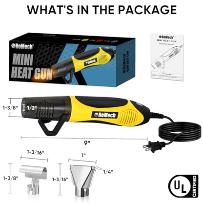ROMECH 350W Heat Gun with 2 Nozzles, Dual Temp Heat Gun 400°F-660°F, Fast Heat Hot Air Gun with Overload Protection for DIY Craft Embossing Shrink Wrapping (Yellow) - color: Yellow