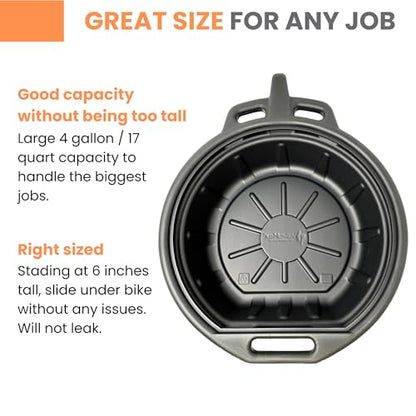 ValvoMax 16L Oil Drain Pan for Changing Oil - Large 4 Gallon (17 Quarts) Capacity with Pour Spout & Anti-splash Lip, Heavy Duty with Carrying Handles - Sturdy and Easy to Clean