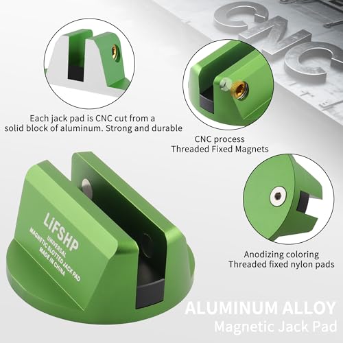 4Pcs Universal Aluminum Grooved Magnetic Jack Pad, Jacking Puck Pinch Weld Frame Rail Adapter, for Car SUV Truck Pickup Sedan MPV Wagon, Change Tire Repair Tires Oil Change Must Have-Green - color: Green-4Pcs
