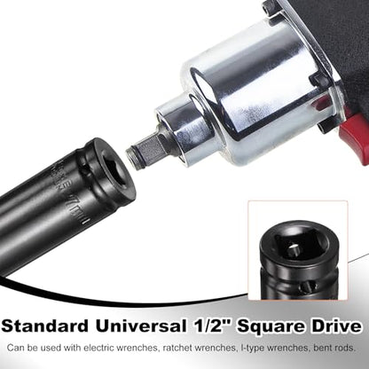 HARFINGTON 3pcs 6-Point Deep Impact Socket 1/2" Drive 27mm Metric Socket 6" (150mm) Extra Long Heat-Treated 45# Steel for Home Auto Spindle Axle Hex Nuts Bolts Repair, Black - size: 27mm + 6" Long