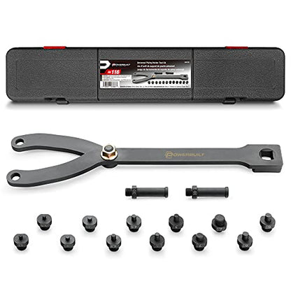 Powerbuilt Universal Pulley Holder Tool Kit, Hold Pulleys Servicing Vehicle Belts, Water Pumps, Camshafts, Crankshafts, Clamp - 647876 - style: 16 Piece