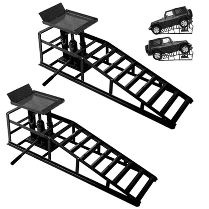 2pcs Car Ramps with 5T 10000lbs Heavy Duty Hydraulic Lift, Car Ramp for Oil Change and Repair, Low Profile Car Truck Lift Service Ramps, Portable Car Lift for Workshop, Repair Shop, Home Garage.Black - size: 2P Black