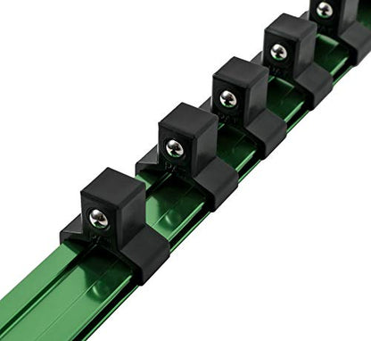 ARES 60045-3-Piece 17-Inch Green Aluminum Socket Rail Set - 1/4-Inch, 3/8-Inch, and 1/2-Inch Drive Socket Organizers Hold 48 Sockets - color: Green, size: Multi-Drive