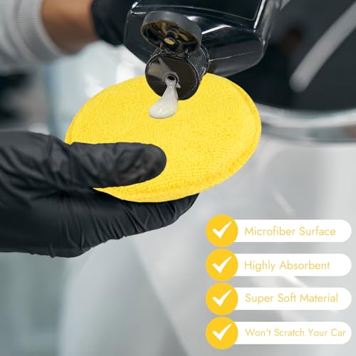 10 Pack Wax Applicator Pads Microfiber with Finger Pocket for Car Wax | 10-pack microfiber foam pads with finger pocket, Scratch-free waxing for cars & household, Machine washable & reusable - color: Yellow