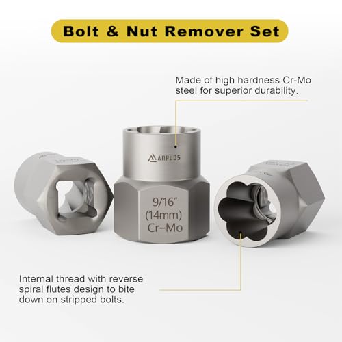 ANPUDS 24 Piece Bolt Extractor Kit, 1/2" and 3/8" Drive Impact Bolt & Nut Remover Set, Stripped Bolt Extractor Set, Lug Nut Removal Tool for Removing Damaged, Frozen, Rusted, Rounded Bolts, Nuts Screw