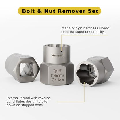 ANPUDS 24 Piece Bolt Extractor Kit, 1/2" and 3/8" Drive Impact Bolt & Nut Remover Set, Stripped Bolt Extractor Set, Lug Nut Removal Tool for Removing Damaged, Frozen, Rusted, Rounded Bolts, Nuts Screw