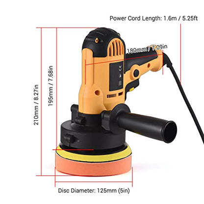 Buffer Polisher, Geevorks Buffer Waxer 5-inch, Variable Speed Car Polisher 600-3700RPM with Detachable Handle/ 6PCS Sponge Pad/ 6PCS Cloth Bonnet Pad/ 1PCS Wool Pad/ Spanner