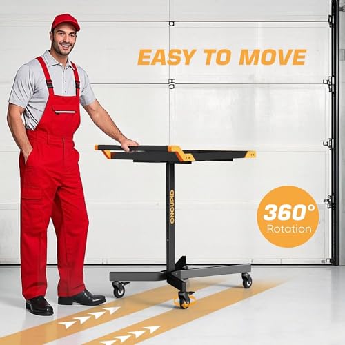 Mobile Work Table, Adjustable Height Workbench with Wheels, Orange | Heavy Duty, 8 Adjustable Height Settings, Drills Storage, 4 Wheels (2 locking), for Garage, Workshop, Bike Repair, Car Repair