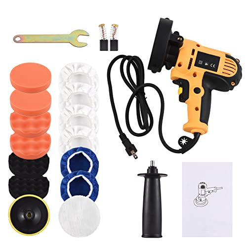 Buffer Polisher, Geevorks Buffer Waxer 5-inch, Variable Speed Car Polisher 600-3700RPM with Detachable Handle/ 6PCS Sponge Pad/ 6PCS Cloth Bonnet Pad/ 1PCS Wool Pad/ Spanner