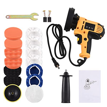 Buffer Polisher, Geevorks Buffer Waxer 5-inch, Variable Speed Car Polisher 600-3700RPM with Detachable Handle/ 6PCS Sponge Pad/ 6PCS Cloth Bonnet Pad/ 1PCS Wool Pad/ Spanner